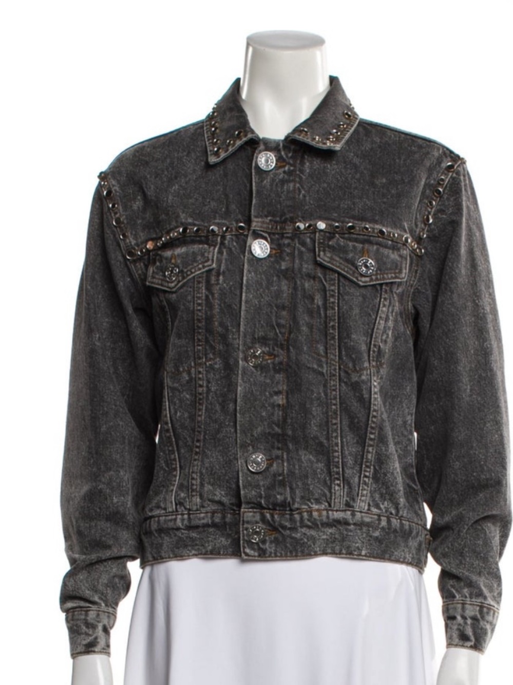 Sandro Black Washed Denim Jacket with Stud Detailing